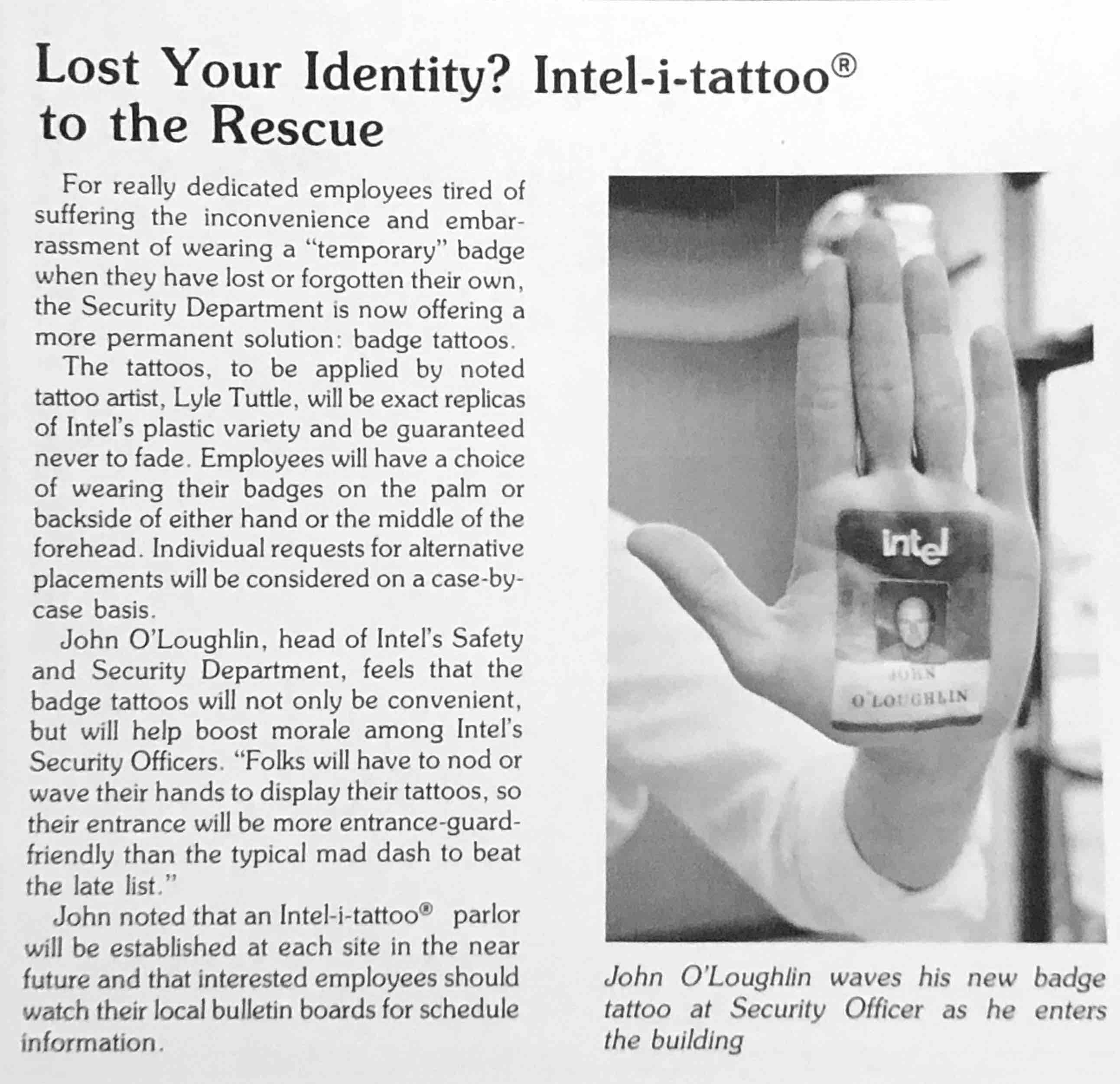 Inteleads parody on badges: April 1, 1984
